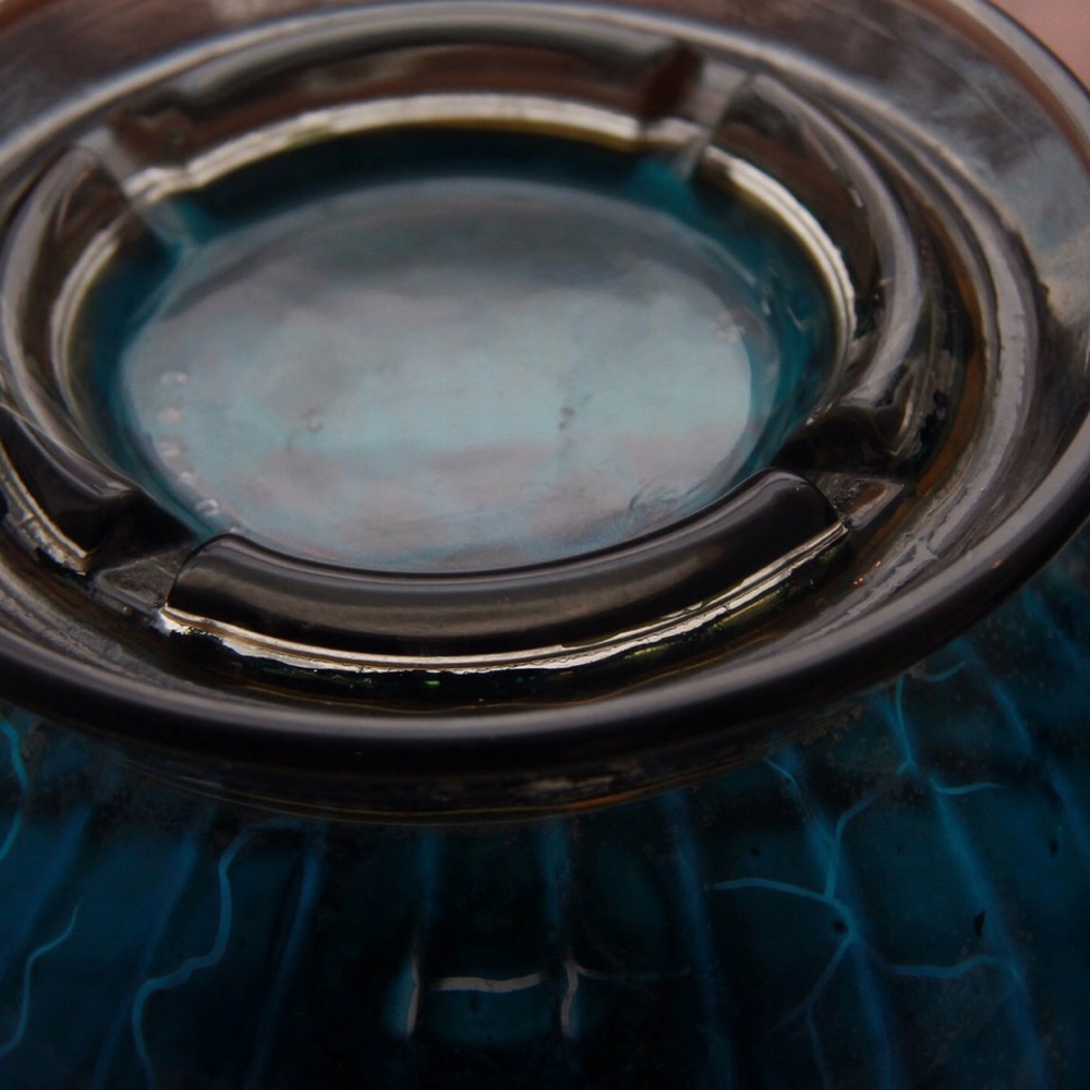 1970s Blue glass globe ashtray and votive holder